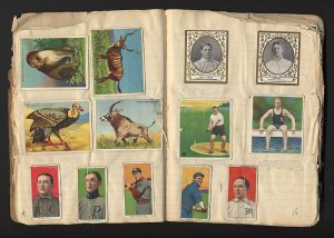 Scrapbook with 1910-era trading cards