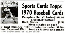 Baseball card ad 1970