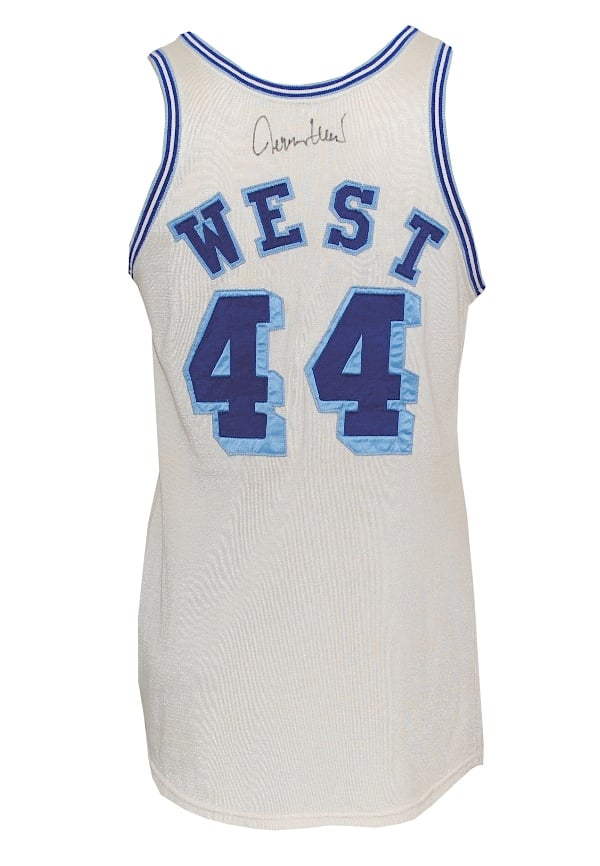 Early 1960s Jerry West Los Angeles Lakers game-used and autographed home jersey