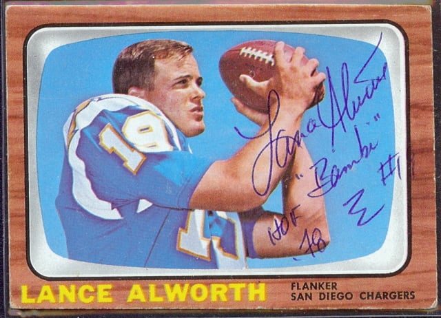 Autographed Lance Alworth 1966 Topps football card