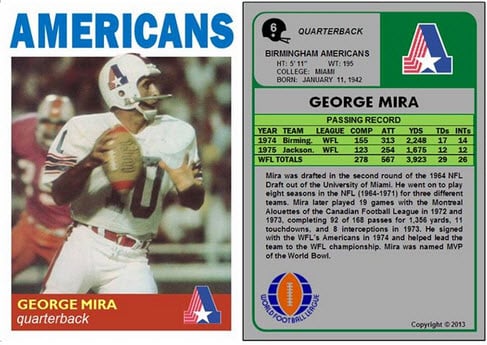 WFL George Mira card