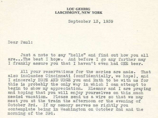 Lou Gehrig letter