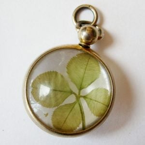Vintage pendant with plant leaves embedded in transparent lucite