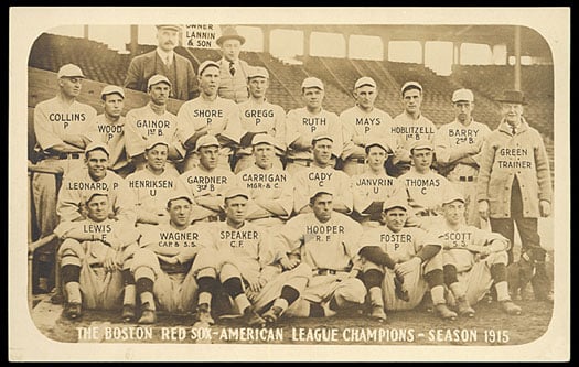 1915 Boston Red Sox including rookie Babe Ruth. 
