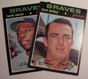 1971 Topps: from this picture book cards look good. However, the Aaron is a reprint. In subsequent pictures you will see the cards differ in distinct ways.