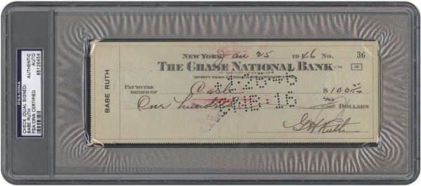 Babe Ruth signed check