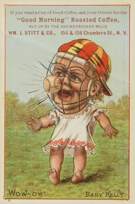 1889 Tobin Lithograph 'Baby Talk' trade card featuring a baby King Kelly.
