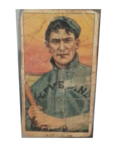 Artificially aged 1909 t206 Old Mill Nap Lajoie with bat cut auto card