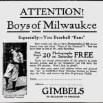 Gimbels 1916 baseball card ad
