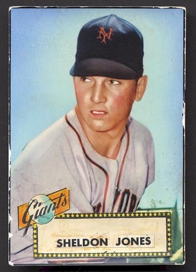 The original flexichrome colorized photo used to make Sheldon Jones' 1952 Topps cards.  Noticed the pasted on name plate.