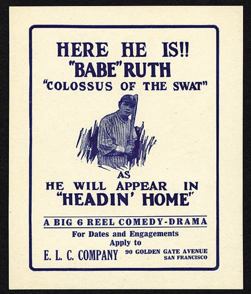 Advertising card Babe Ruth'Headin' Home