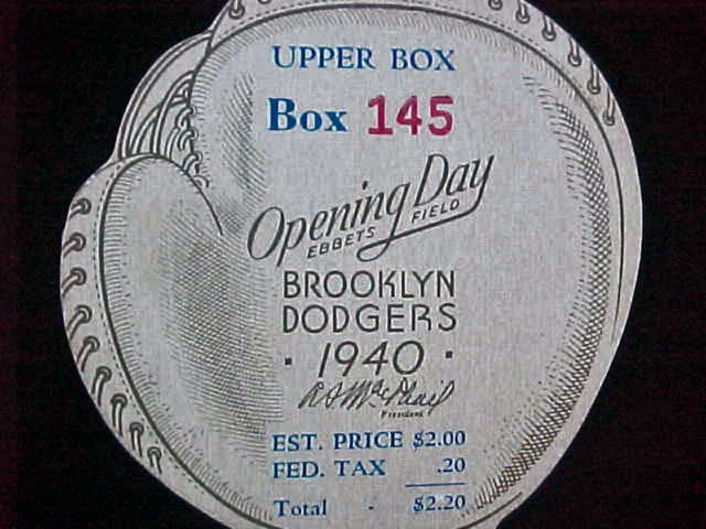 Brooklyn Dodgers 1940 ticket