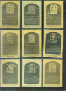 Hall of Fame Matalic Plaque Cards.  They are just like standard cards except they are solid metal