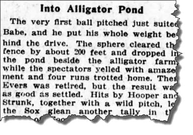 Babe Ruth 1918 alligator pond
