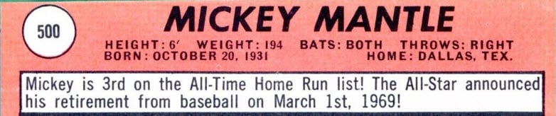 Mickey Mantle 1969 Topps 500