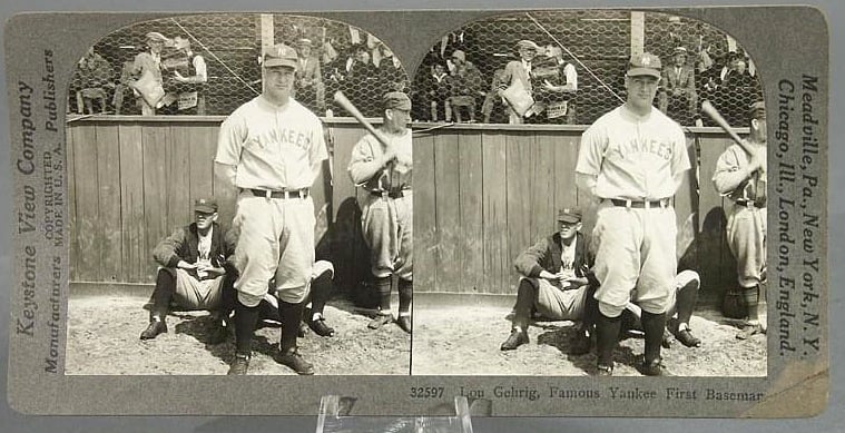 Stereoview of New York Yankees baseball legend Lou Gehrig