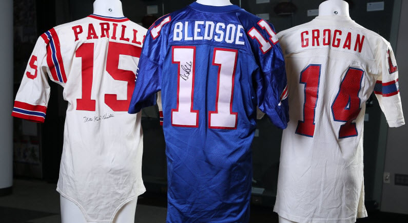 Game jerseys Patriots quarterbacks Parilli Bledsoe Grogan