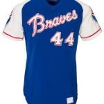 Hank Aaron 1973 game used Braves road jersey