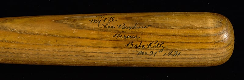 Signed Lou Gehrig bat Lou Breslow